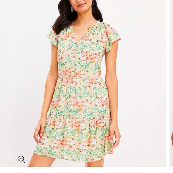 Loft Floral Tiered Peasant Swiss Dot Dress Women’s M Modal Sundress Watercolor - Picture 3 of 17